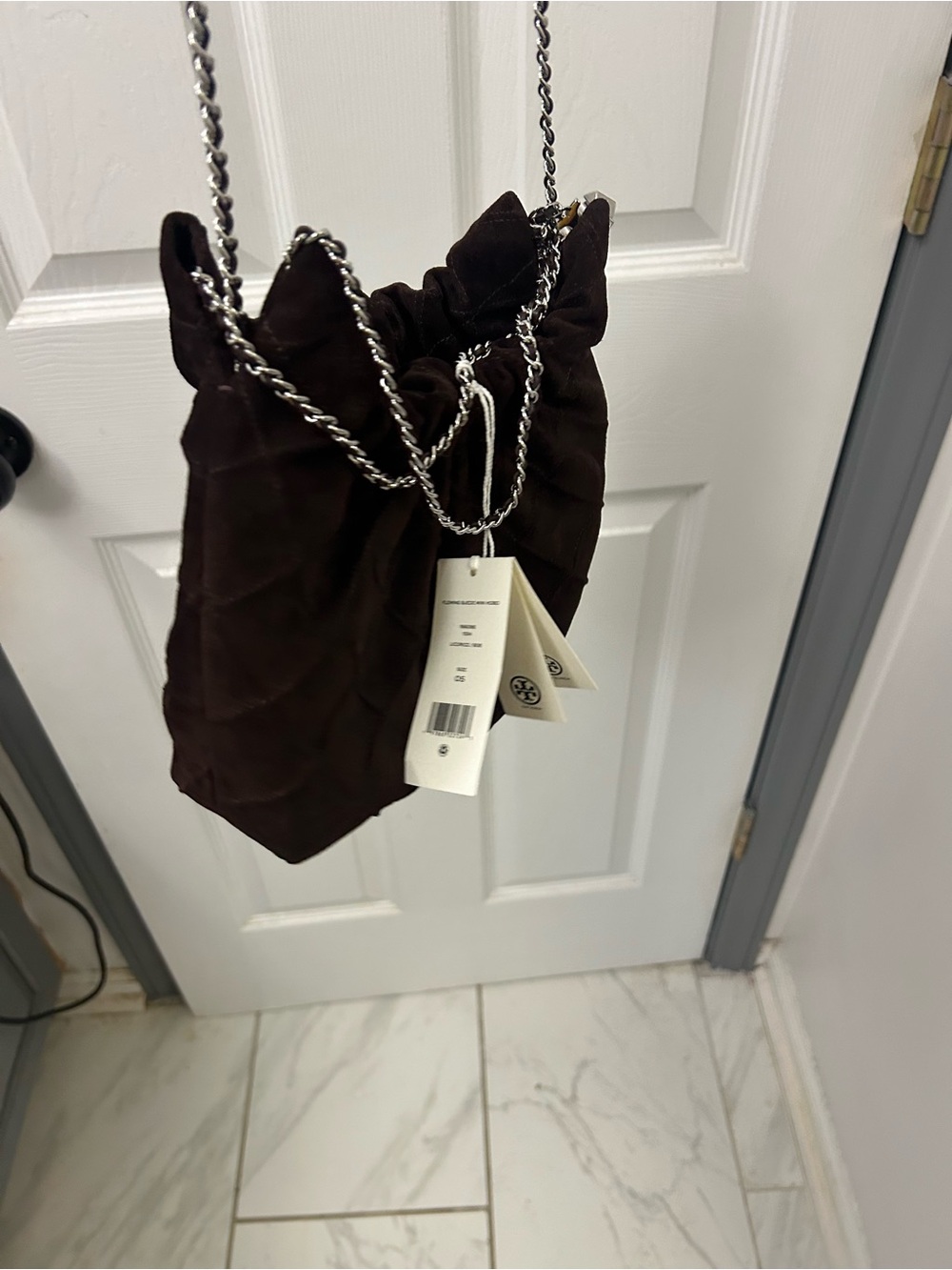 NWT TORY BURCH FLEMING suede hobo bag with silver hardware!